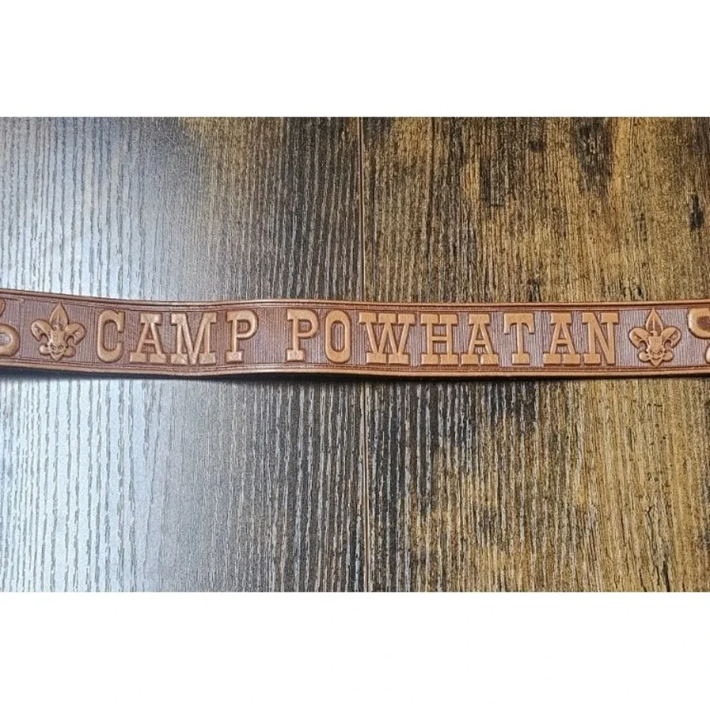 Boy Scout Vintage Tooled Leather Belt‎ Size 30 Camp Powhatan Cowhide *No Buckle*